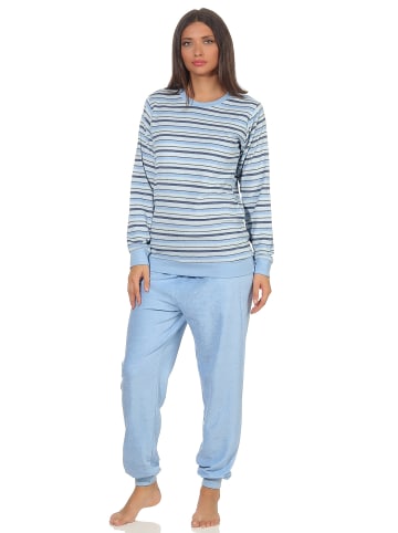 NORMANN Frottee Pyjama Schlafanzug Bündchen Streifen in hellblau