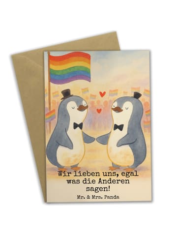 Mr. & Mrs. Panda Klappkarte Pinguine Gay Pride Design mit Spruch in Weiß