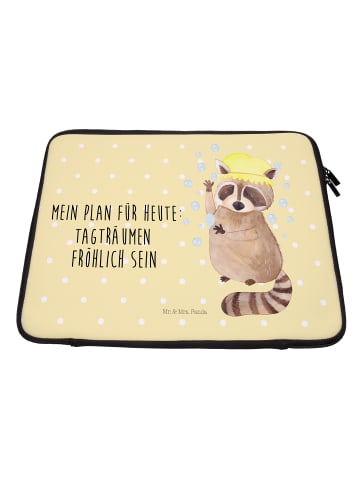 Mr. & Mrs. Panda Laptop Tasche Waschbär mit Spruch in Gelb Pastell