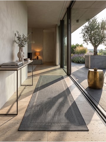 KADIMA DESIGN Teppichläufer Bordüre flachgewebt pflegeleicht Wohnzimmer Flur in Anthrazit