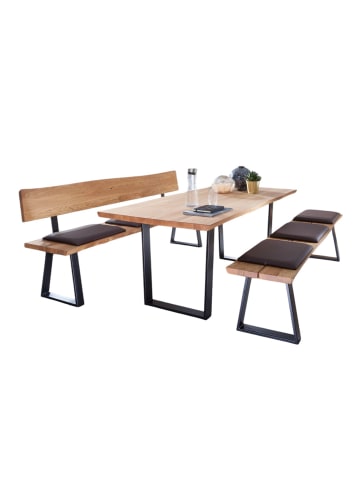 58 aufm Kessel TISCHGRUPPE Daloris Esstisch + 2 Sitzbänke Massivholz Wildeiche/Braun