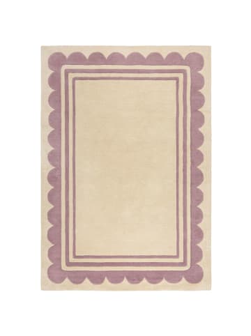 KADIMA DESIGN Wollteppich Grafisch, Rahmen, Wohnzimmer schmutzabweisend in Lila-Beige