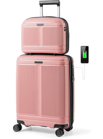 COSTWAY 2 TLG. Gepäckset mit Kosmetikkoffer in Rosa