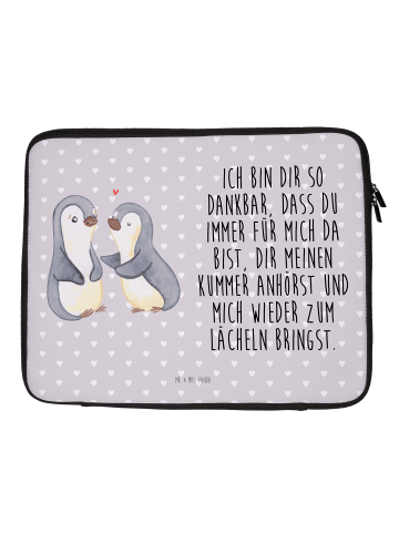 Mr. & Mrs. Panda Notebook Tasche Pinguine trösten mit Spruch in Grau Pastell