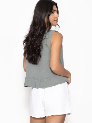 SASSYCLASSY Musselin Top mit Schleifenverschluss in Taupe