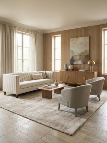 KADIMA DESIGN Teppich Viskose, Luxuriös, Zeitloses Design, Handgewebt in Beige-Grau