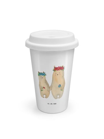 Mr. & Mrs. Panda Kaffeebecher To Go Bären mit Blumenkranz ohne S... in Weiß