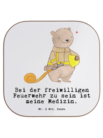 Mr. & Mrs. Panda Glas-Untersetzer Bär Freiwillige Feuerwehr mit ... in Weiß