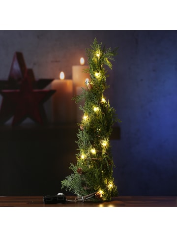 MARELIDA LED Minibaum Tischbaum kleine braune Zapfen 20LED  55cm Timer Batterie in grün