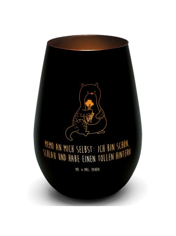 Mr. & Mrs. Panda Glas Windlicht Otter Blumenstrauß mit Spruch in Schwarz