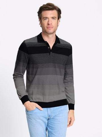 WITT WEIDEN Langarm-Poloshirt in schwarz-anthrazit-gestreift