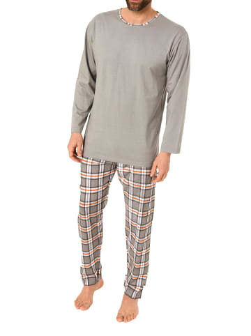 NORMANN Schlafanzug Pyjama langarm Mix & Match karierter Jersey Hose - 61016 in grau
