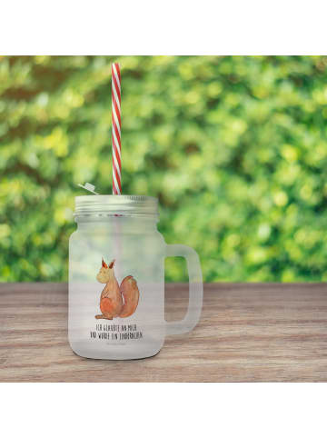 Mr. & Mrs. Panda Trinkglas Einhorn Glauben mit Spruch in Transparent