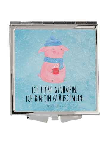 Mr. & Mrs. Panda Kosmetikspiegel Schwein Glühwein mit Spruch in Eisblau