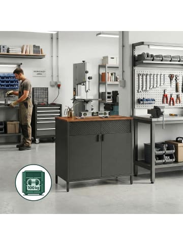 relaxdays Metallschrank in Schwarz/ Braun - (B)80 x (H)77 x (T)40 cm