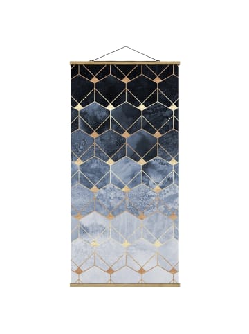 WALLART Stoffbild - E. Fredriksson - Blaue Geometrie goldenes Art Deco in Gold