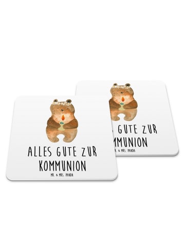 Mr. & Mrs. Panda Bieruntersetzer Bär Kommunion mit Spruch in Weiß