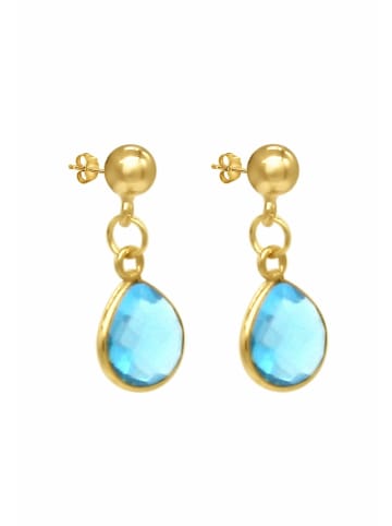 Gemshine Ohrhänger BLAUTOPAS QUARZ TROPFEN in gold coloured