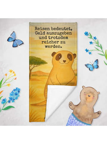 Mr. & Mrs. Panda Strandtuch Erdmännchen Design mit Spruch in Sandig