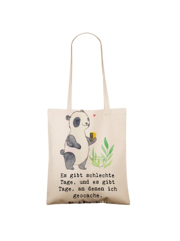 Mr. & Mrs. Panda Schultertasche Panda Geocaching mit Spruch in Creme