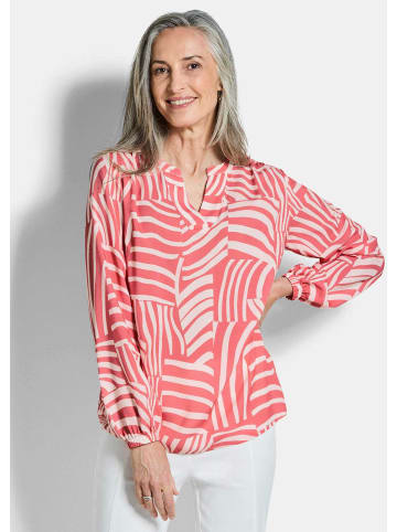 GOLDNER Kurzgröße:  Grafische Viskosebluse mit Schlitz in koralle / gemustert