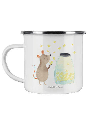 Mr. & Mrs. Panda Camping Emaille Tasse Maus Sterne ohne Spruch in Weiß