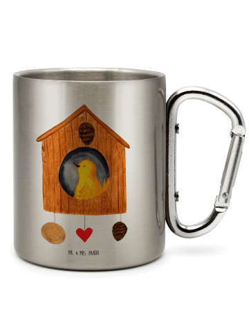 Mr. & Mrs. Panda Edelstahltasse Vogel Haus ohne Spruch in Silber