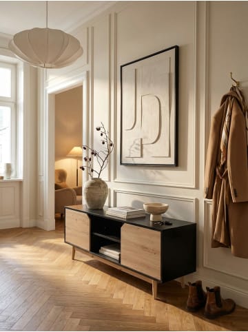 KADIMA DESIGN Lowboard Schwarz Eiche-Dekor 150x55x40 TV-Kommode Modern Design in Schwarz-Beige