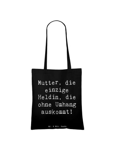 Mr. & Mrs. Panda Jutebeutel Spruch Heldin Mutter mit Spruch in Schwarz