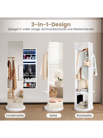 COSTWAY Schmuckschrank dehbar mit Spiegel in Weiß