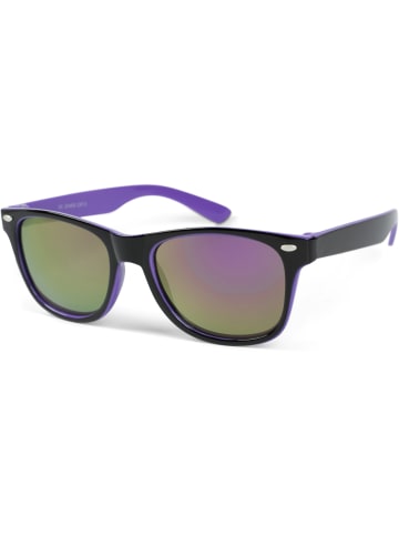 styleBREAKER Nerd Sonnenbrille in Schwarz-Lila / Lila verspiegelt