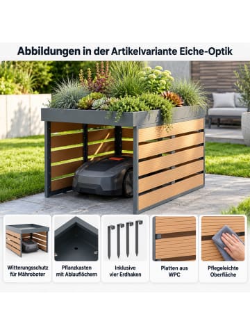 MCW XL Mähroboter-Garage mit Pflanzkasten L45, Eiche-Optik