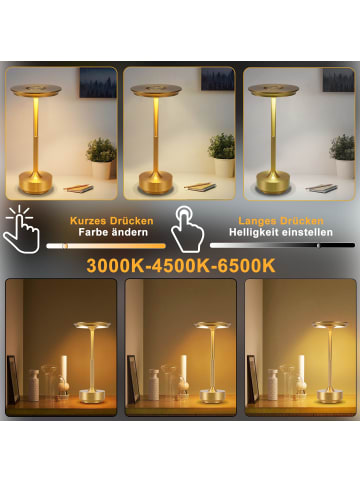 ZMH Tischleuchte LED in gold Solarenergie 3600mhA Wiederaufladbar Touch Dimmbar