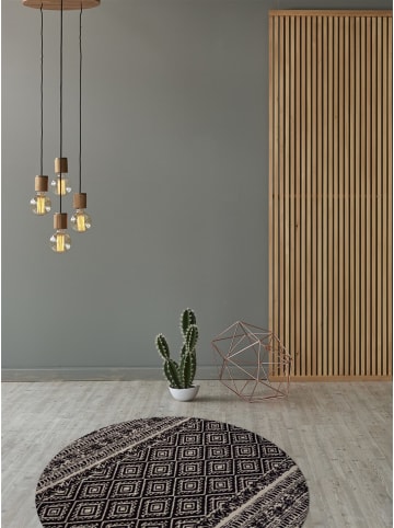 Kayoom Kurzflor Teppich Sunny 110 in schwarz - rund