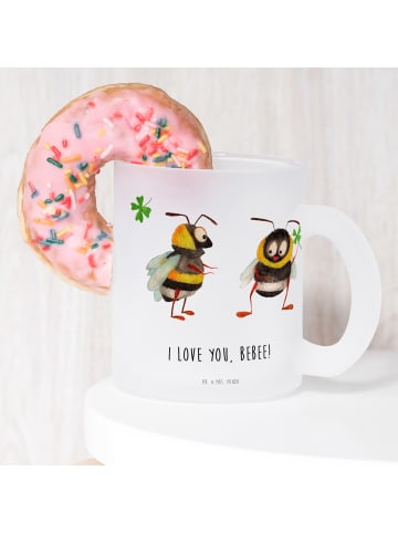 Mr. & Mrs. Panda Trinkglas Bienen Paar mit Spruch in Transparent