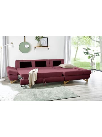 Furn.Design Ecksofa bordeaux Velours, Sofa mit Bettfunktion und Stauraum 284 cm