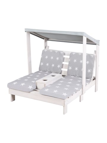 roba Kinder Gartenliege 2er, FSC-Holz, mit Sonnenschutz & Halter, Grau