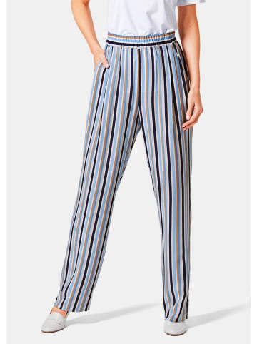 GOLDNER Palazzo-Hose mit sommerlichem Druck in blau / sand / gestreift