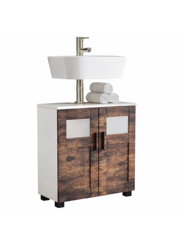 VCM Holz Badschrank Badunterschrank Waschbecken Nilari in Weiß / Vintage-Eiche