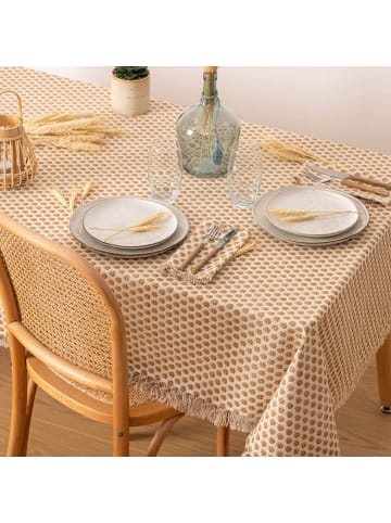 Atmosphera Créateur d'intérieur Baumwoll-Tischdecke INDIE mit Fransen in Beige, 150 x 250 cm