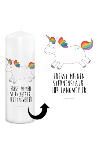 Mr. & Mrs. Panda Wachskerze Einhorn Happy mit Spruch in Weiß