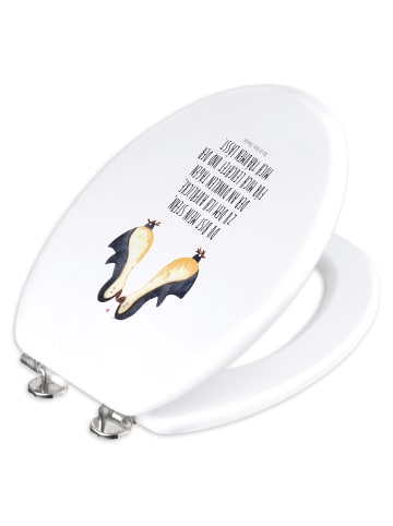 Mr. & Mrs. Panda Toilettendeckel Pinguin Liebe mit Spruch in Weiß
