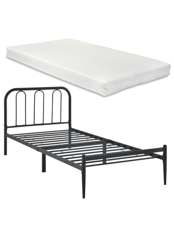en.casa Metallbett Hanko mit Matratze in Schwarz (B)90cm