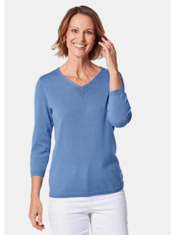 GOLDNER Kurzgröße: Baumwollpullover mit Ajour-Details in jeansblau