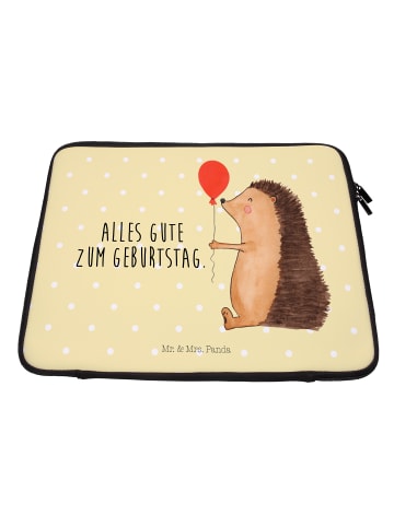 Mr. & Mrs. Panda Laptop Hülle Igel Luftballon mit Spruch in Gelb Pastell