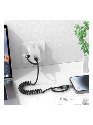 COFI 1453 Xssive 4in1 dehnbares 1,5m Lade-und Datenkabel Lightning & USB-C in Schwarz