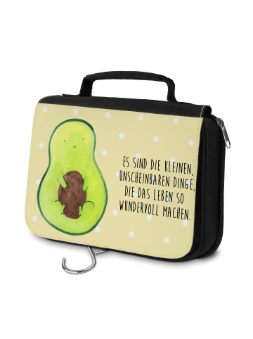 Mr. & Mrs. Panda Kulturbeutel Avocado Kern mit Spruch in Gelb Pastell