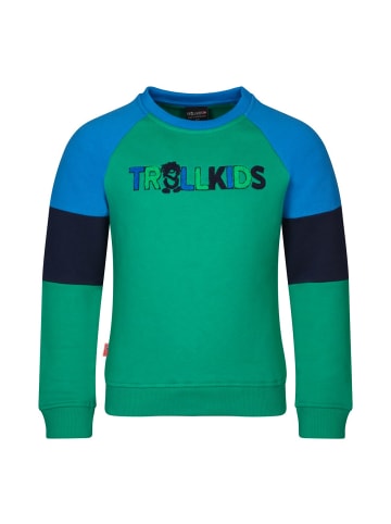 Trollkids Sweatshirt "Trollfjord" in Pfeffergrün/Marineblau/Hellblau