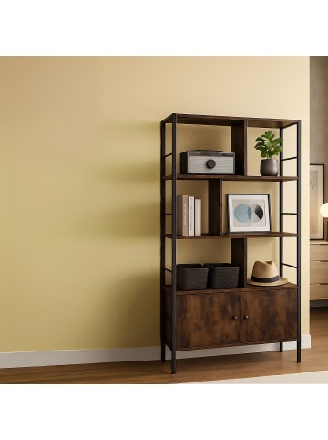relaxdays Bücherregal in Braun/ Schwarz - (B)74 x (H)154,5 x (T)30 cm