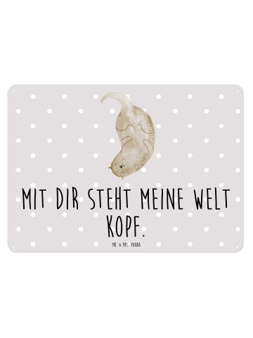 Mr. & Mrs. Panda Blechschild Otter Kopfüber mit Spruch in Grau Pastell